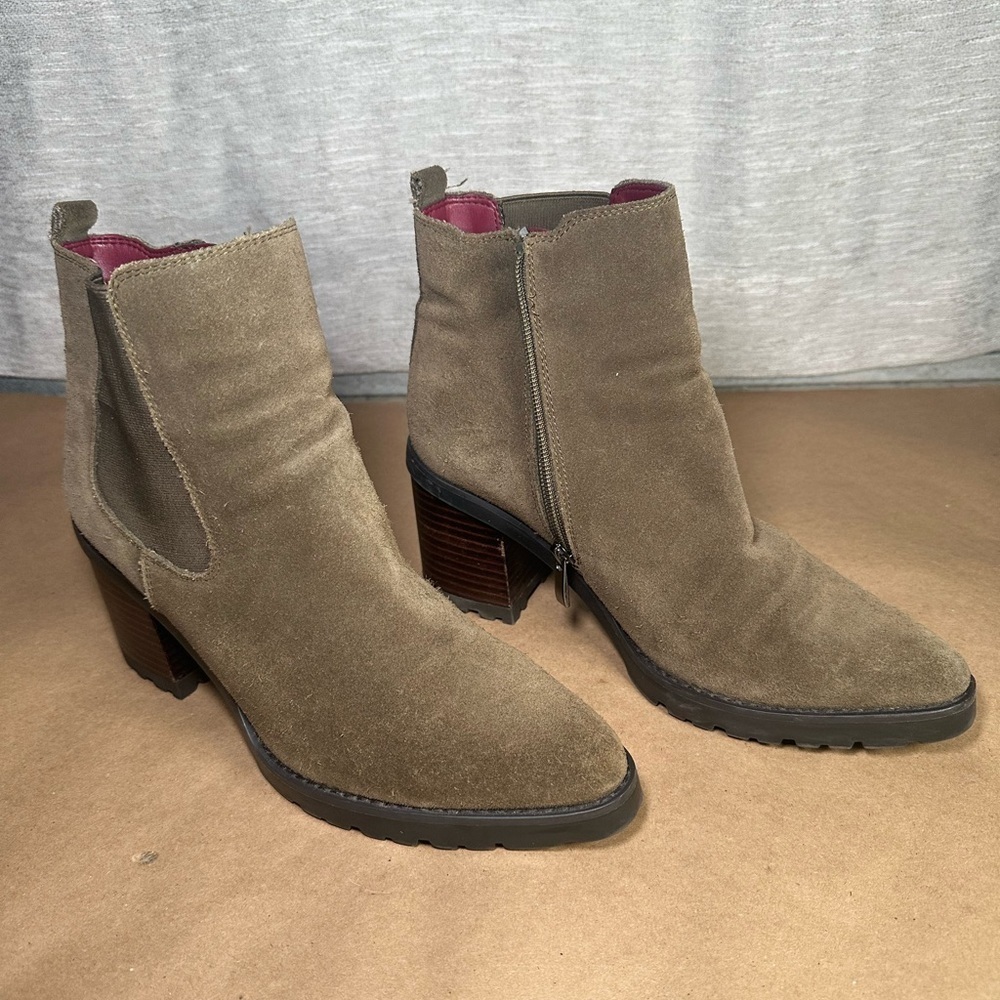 Franco Sarto L-Trent Rugged Chunky Olive Green Leather Chelsea Boots Size 8M - Picture 4 of 11